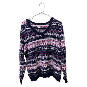 Croft & Barrow Multi-color Striped V-neck Sweater, XL, Pre-owned